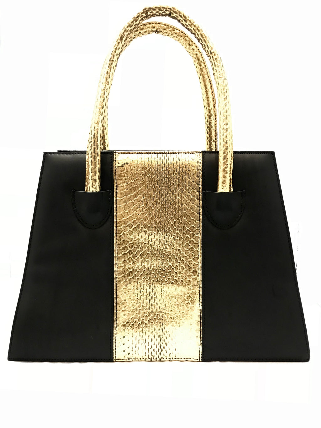 Black and Gold Wonder Bag with Gold Snake Skin Belt