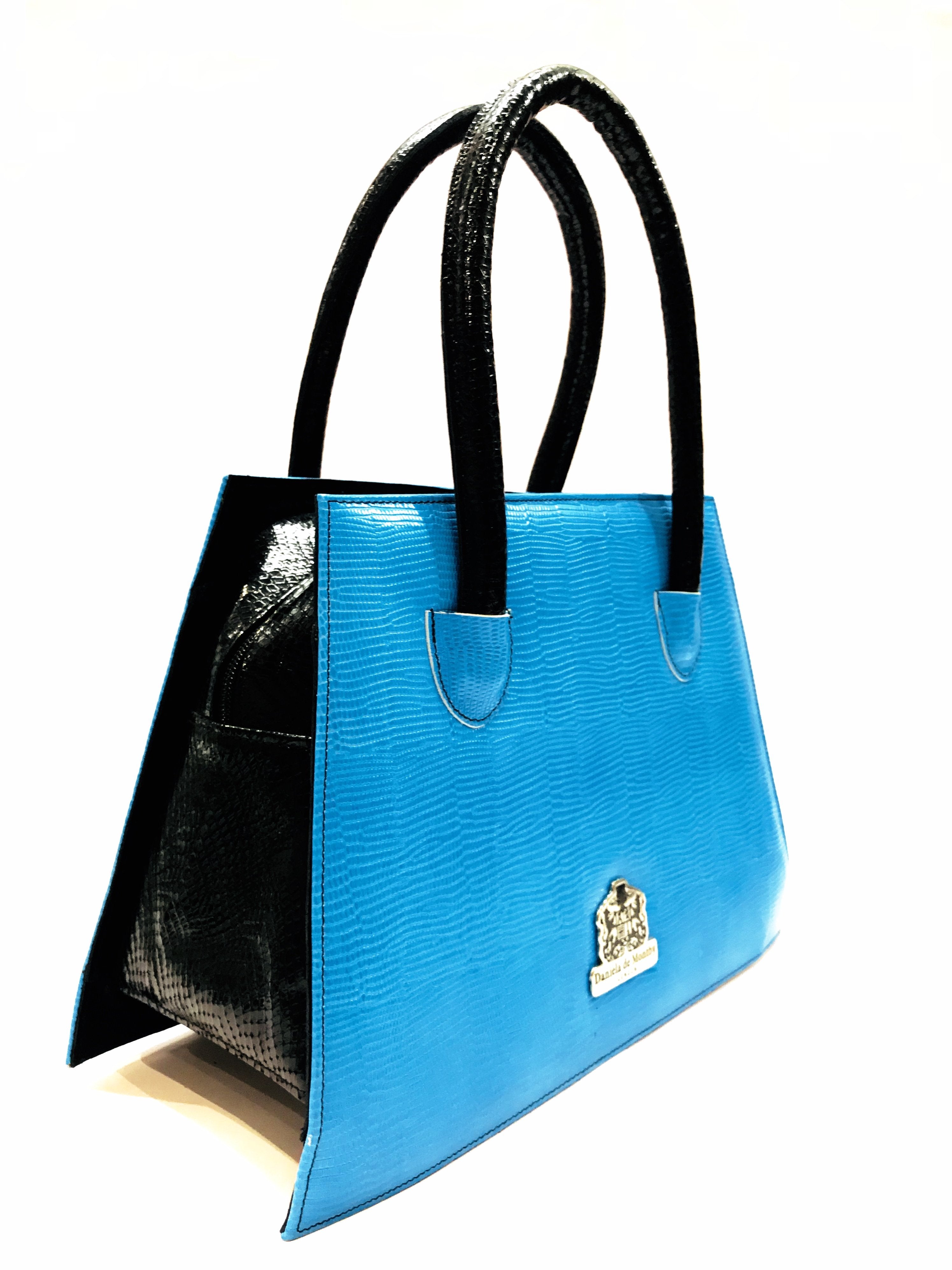 Turquoise Texture Wonder Bag Black Handles
